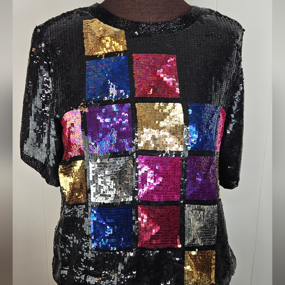 Beautiful Vintage Full Sequin Blouse Joseph Le Bon Size PETITE L